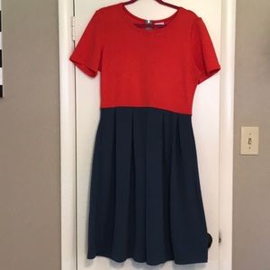 LuLaRoe XL Coral and Gray-Blue Amelia